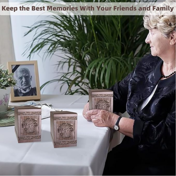 Cremation Urns for Human Ashes Adult Male Female, Wooden Tree of Life Urns Box and Casket for Ashes Men Women Child, Pets Cat Dog Urn, Burial Funeral Memorial Urns for Ashes, Holds 20 Cubic Inch - Image 2