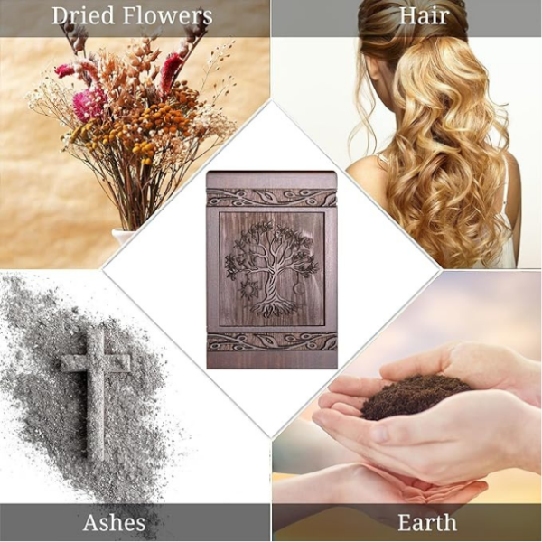 Cremation Urns for Human Ashes Adult Male Female, Wooden Tree of Life Urns Box and Casket for Ashes Men Women Child, Pets Cat Dog Urn, Burial Funeral Memorial Urns for Ashes, Holds 20 Cubic Inch - Image 5