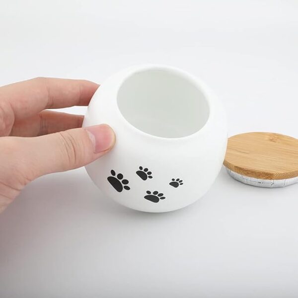 Memorial Pet Ashes Urn for Small Animal, Ceramics Memorial Keepsake Urns for Cats and Dogs (White Ceramics with Bamboo Lid) - Image 4