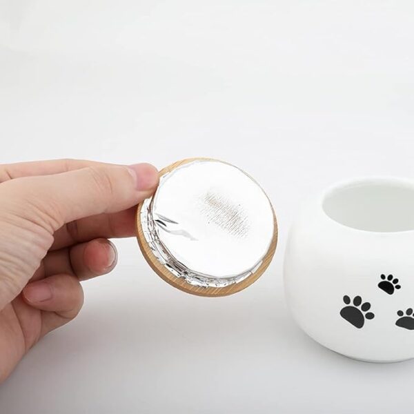 Memorial Pet Ashes Urn for Small Animal, Ceramics Memorial Keepsake Urns for Cats and Dogs (White Ceramics with Bamboo Lid) - Image 3