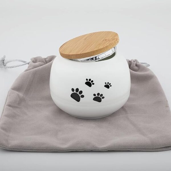 Memorial Pet Ashes Urn for Small Animal, Ceramics Memorial Keepsake Urns for Cats and Dogs (White Ceramics with Bamboo Lid) - Image 5