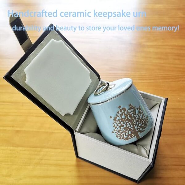 Small Cremation Urns for Human Ashes Adult Male Female - Tree of Life Blue Decorative Urns Mini Pet Urn for Dogs Cats Ashes Keepsake Memorial Box Funeral Set Burial Urns for Cremated Remains Ash Vial - Image 6