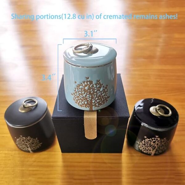 Small Cremation Urns for Human Ashes Adult Male Female - Tree of Life Blue Decorative Urns Mini Pet Urn for Dogs Cats Ashes Keepsake Memorial Box Funeral Set Burial Urns for Cremated Remains Ash Vial - Image 2