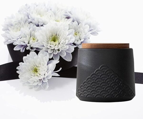 Black Small urn Ashes Keepsake - Decorative Ceramic Small urn ​for Human Ashes， Adult Funeral Memorial Tiny urn, Sea Wave pet urn-Qnty 1 - Image 5