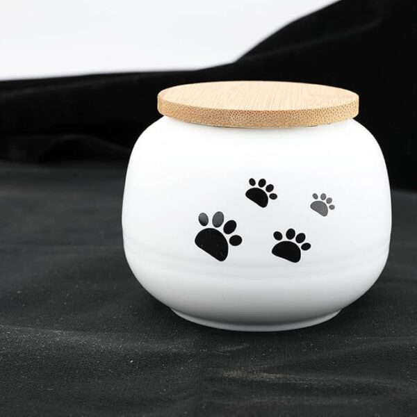 Memorial Pet Ashes Urn for Small Animal, Ceramics Memorial Keepsake Urns for Cats and Dogs (White Ceramics with Bamboo Lid) - Image 2