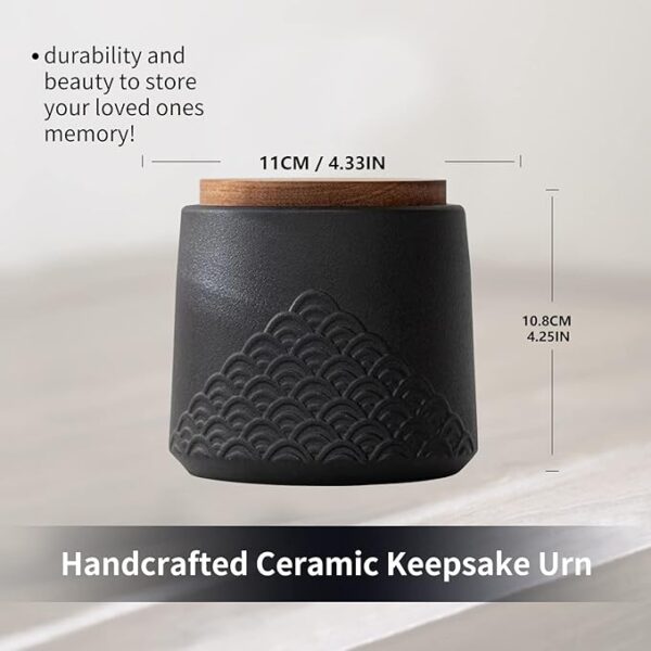 Black Small urn Ashes Keepsake - Decorative Ceramic Small urn ​for Human Ashes， Adult Funeral Memorial Tiny urn, Sea Wave pet urn-Qnty 1 - Image 7