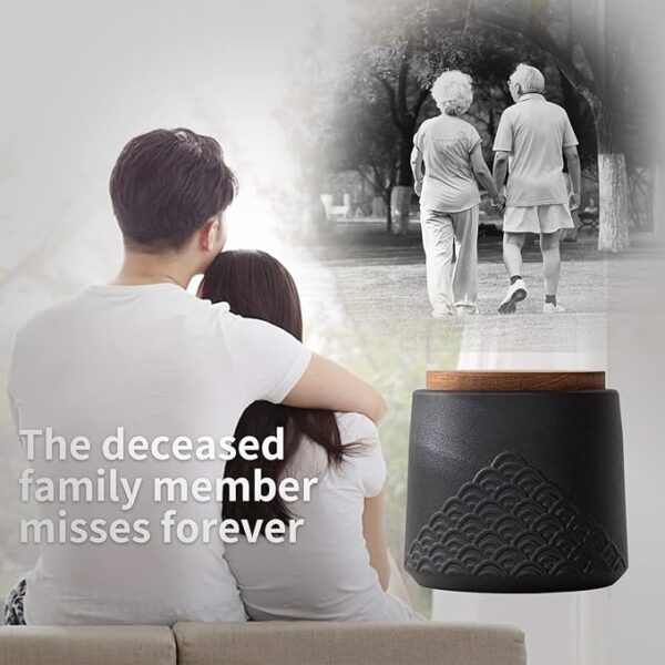 Black Small urn Ashes Keepsake - Decorative Ceramic Small urn ​for Human Ashes， Adult Funeral Memorial Tiny urn, Sea Wave pet urn-Qnty 1 - Image 4