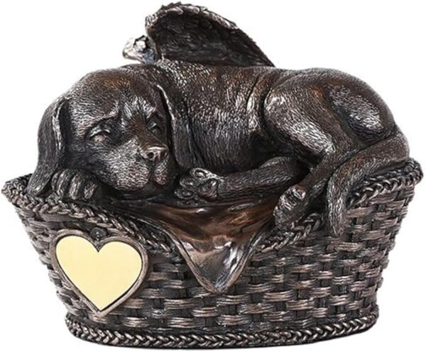 Pet Memorial Angel Dog Sleeping in Basket Cremation Urn Bronze Finish Bottom Load 45 Cubic Inch - Image 3