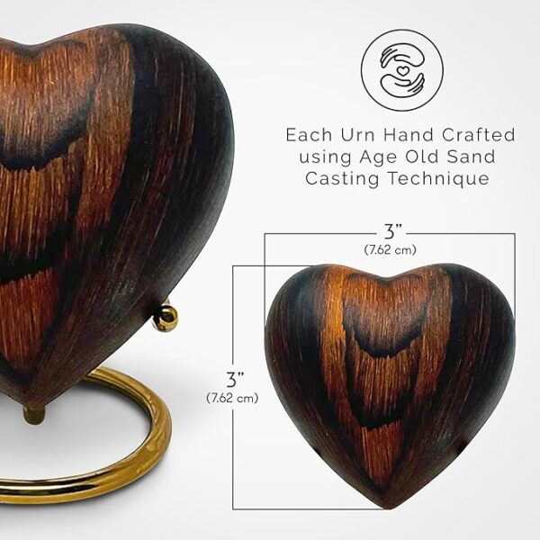 Small Urns for Ashes Keepsake Heart Shape Design, Miniature Small Cremation Urn for Pet or Sharing, Capacity of 3-4 Table Spoons, Male or Female, Choose from 4 Colors, Metal with Wood Finish Cherry - Image 5