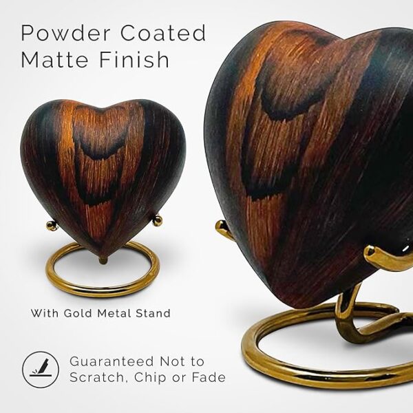 Small Urns for Ashes Keepsake Heart Shape Design, Miniature Small Cremation Urn for Pet or Sharing, Capacity of 3-4 Table Spoons, Male or Female, Choose from 4 Colors, Metal with Wood Finish Cherry - Image 7