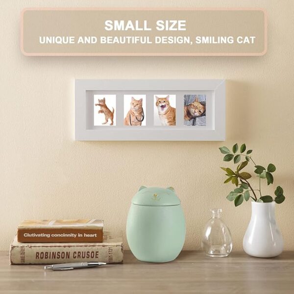 Cat Urn Dog Urn Sized 3.2x2.9 and 4.9x4.25. A Smiley-Cat Pet Urn with a Memoria Card.Cat Urns for Ashes for Your Pet (12 cu/in, Green) - Image 4