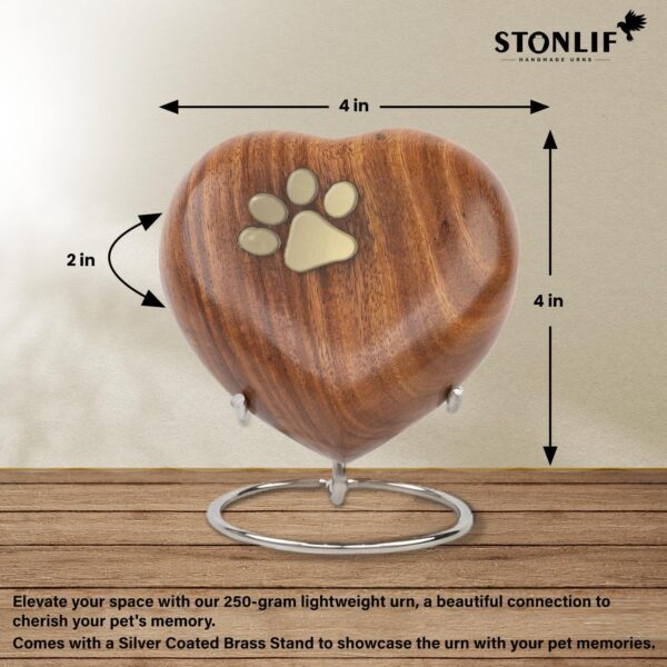 Pet Memorial Wood Urns for Dog or Cat Ashes,Small 3 Cubic Inches Wooden Urns Heart Shape Paws Design Urn for Ashes for Dogs, Pet Urns for Cats, Loss Pet Memorial Remembrance Gift - Pattern 1 - Image 2