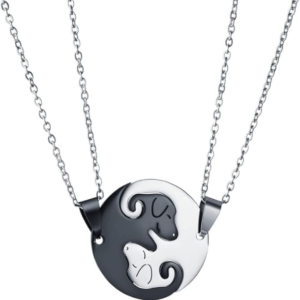 Dog Puppy Pendant Necklace Matching Animal Pet Yin Yang Puzzle Necklace for Women Men Long Distance Love Couple Friendship Necklace Jewelry 2Pcs Set