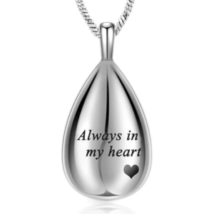 Carved Teardrop Keepsake Ashes Necklace Urn Pendant Cremation Memorial Jewelry-Always in my heart