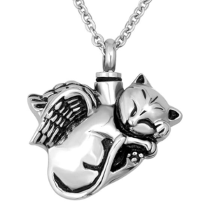 Cute Angel Cat Pet Urn Necklace for Ashes Cremation Jewelry Memorial Animal Stainless Steel Pendant Ashes Holder Keepsakes Jewelry