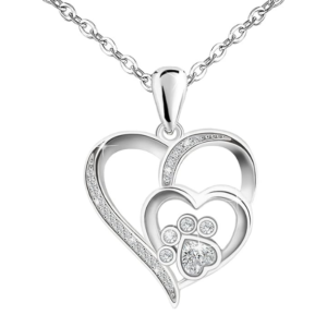 Paw Necklace for Women - Sterlings Silver Cubic Zirconia Dog Cat Pet Paw Print Love Heart Pendant Necklace Adjustable Charm Necklace Mother's Day Gifts