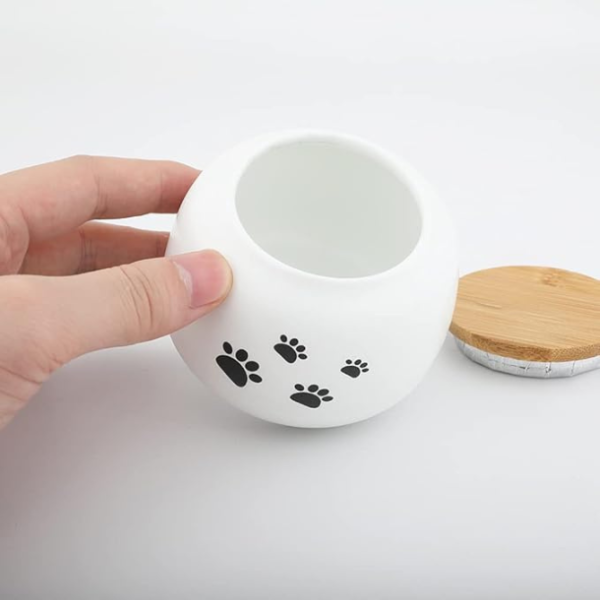 Memorial Pet Ashes Urn for Small Animal, Ceramics Memorial Keepsake Urns for Cats and Dogs (White Ceramics with Bamboo Lid)