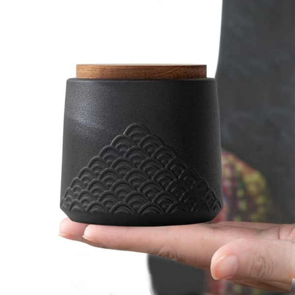 Black Small urn Ashes Keepsake - Decorative Ceramic Small urn ​for Human Ashes， Adult Funeral Memorial Tiny urn, Sea Wave pet urn-Qnty 1