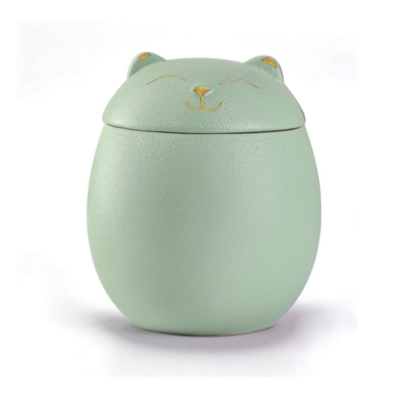 Cat Urn Dog Urn Sized 3.2x2.9 and 4.9x4.25. A Smiley-Cat Pet Urn with a Memoria Card.Cat Urns for Ashes for Your Pet (12 cu/in, Green)